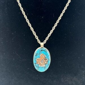 Bell Nickle Silver Turquoise and‎ Silver Pendant Native Necklace